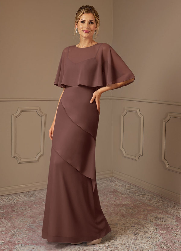 Azazie Bowie Mother of the Bride Dresses Vestido Café Expresso de Chiffon de Linha A image1