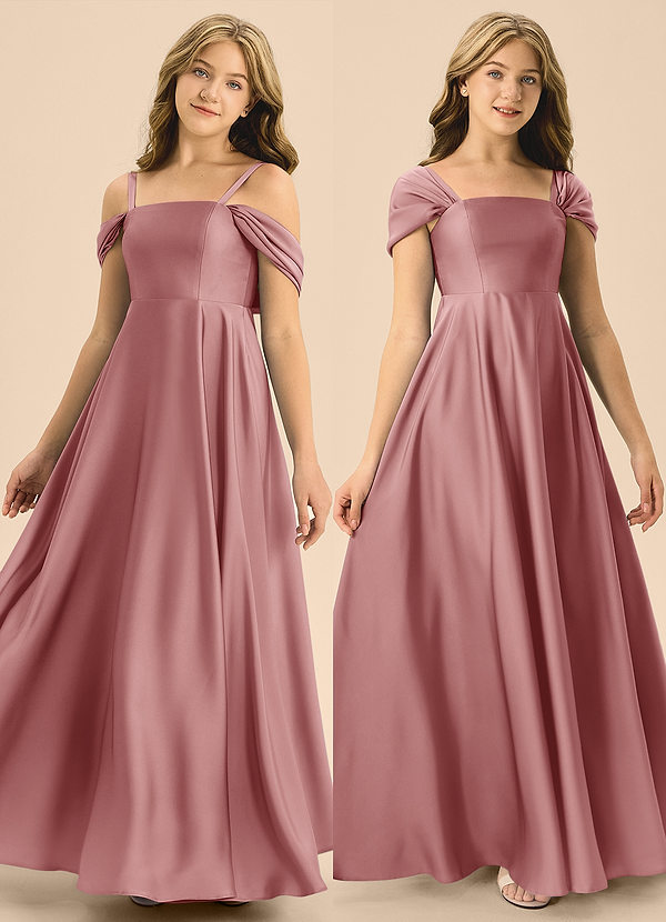 Azazie Rowena Junior Dusty Rose A-Line Bow Stretch Satin Dress image1