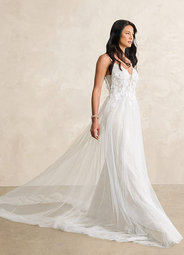 Azazie Avia Robe de Mariée Robe Sirène en Dentelle Paillettes Blanc De Diamant image1
