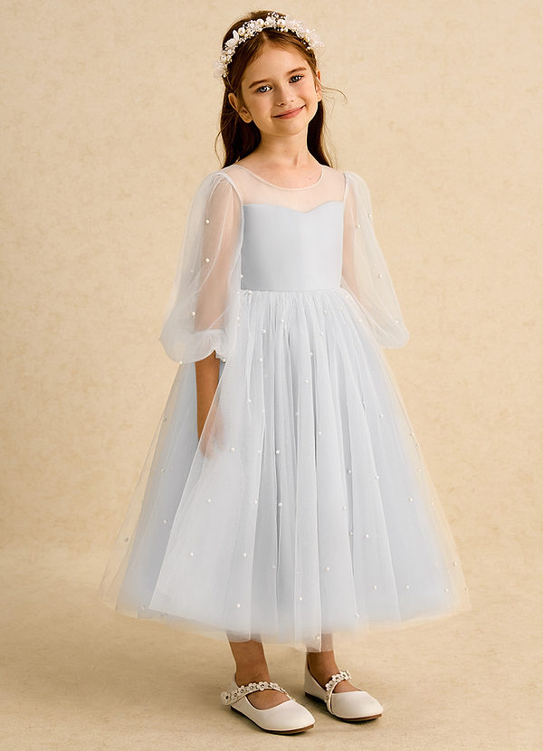 Azazie Trudy Blumenkinder Kleider Ballkleid Herzausschnitt Tüll Kleid Weiß image1