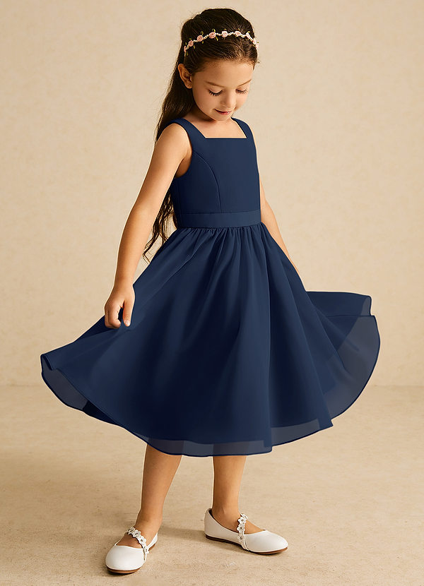 Azazie Ari Flower Girl Dresses Dark Navy A-Line Sleeveless Chiffon Dress image1