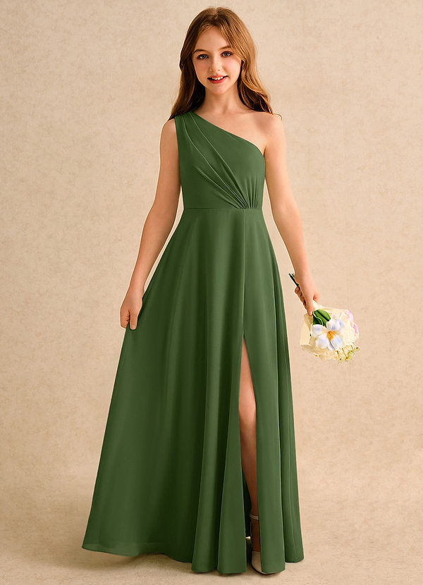 Azazie Puddles Girls Formal Klänningar för brudeflicka Klä A-Line i Chiffong Ena axeln image1