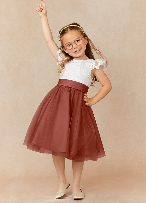Azazie Vetty Flower Girl Dresses Ivory Auburn A-Line Lace Tulle Dress image1