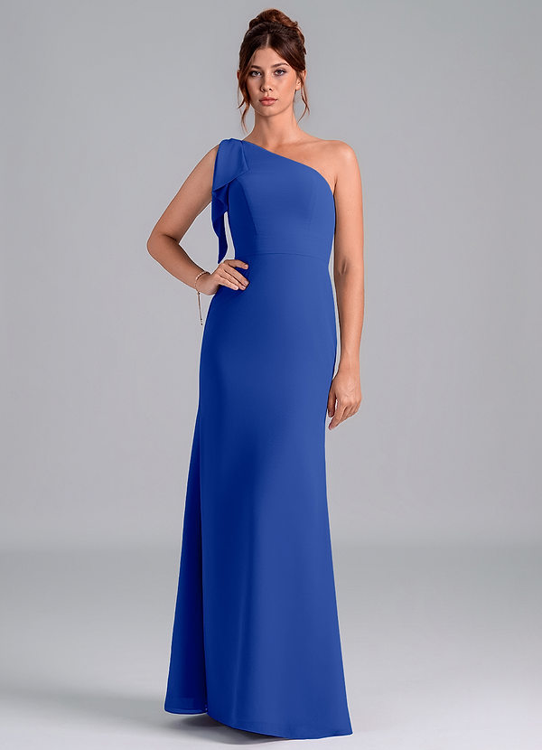 Azazie Rinna Bridesmaid Dresses Royal Blue Mermaid One Shoulder Chiffon Dress image1