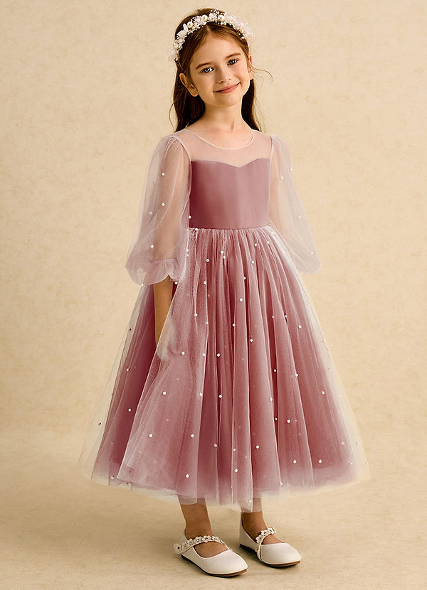 Azazie Trudy Flower Girl Dresses Terracotta Ball-Gown Sweetheart Neckline Tulle Dress image1