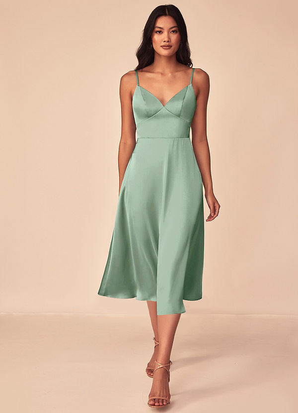 Azazie Dottie Bridesmaid Dresses Agave A-Line Stretch Satin Dress image1