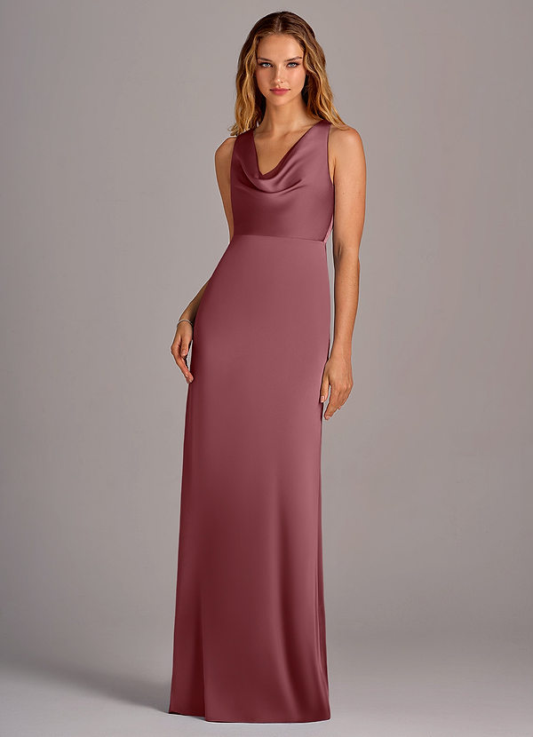 Azazie Wrenlee Bridesmaid Dresses Desert Rose A-Line Stretch Satin Dress image1