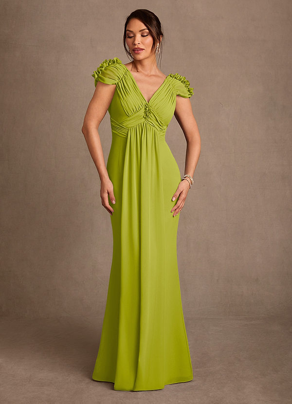 Azazie Louella Robe Mère de la Mariée & du Marié Robe Trapèze en Mousseline de soie Plissée Citronnelle image1