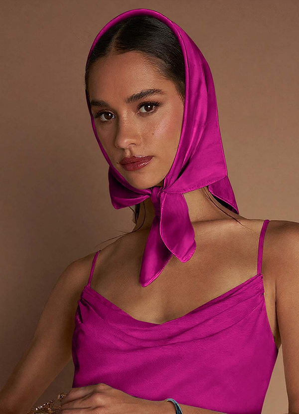 front Matching Color Floral Matte Satin Scarf