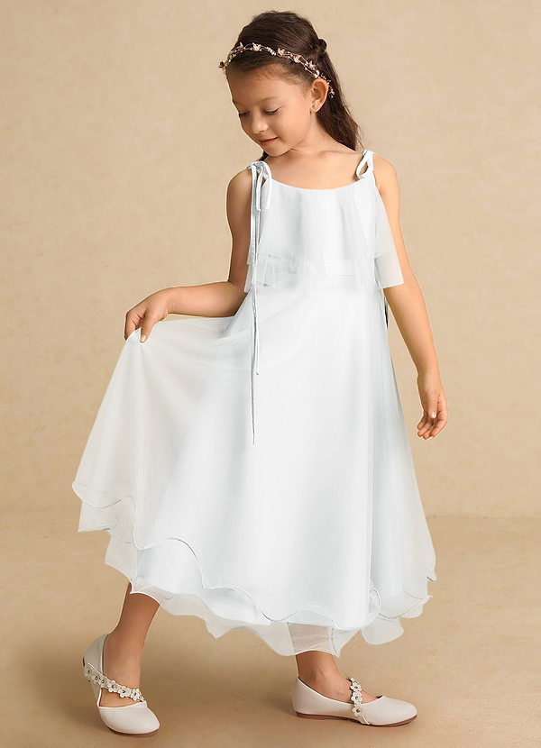 Azazie Bunie Flower Girl Dresses Diamond White A-Line Spaghetti Strap Tulle Dress image1