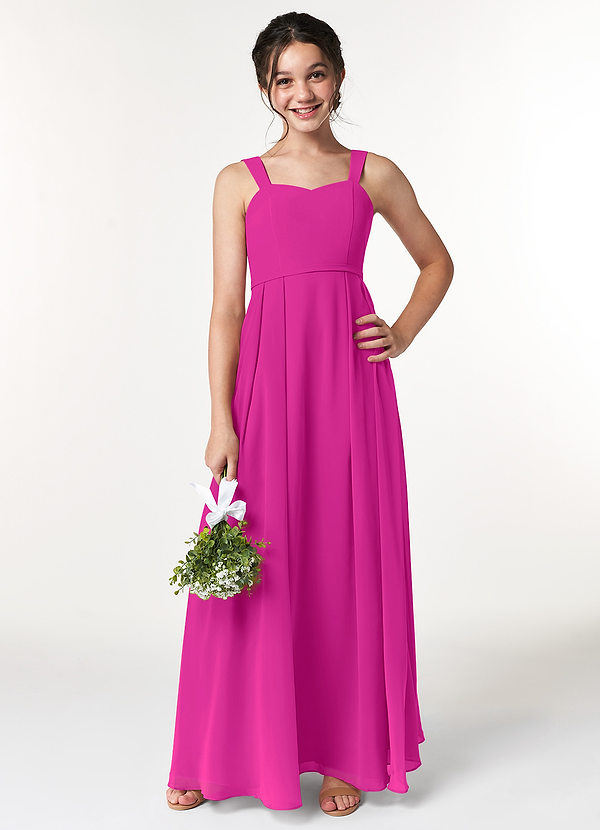 Azazie Simoan Junior Abito A-Line in Chiffon Scollo a Cuore Fucsia image1
