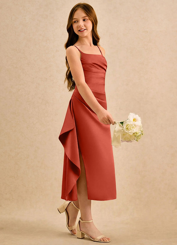 Azazie Canna Girls Formal Klänningar för brudeflicka Klä A-Line i Stretch Satin Plisserad image1