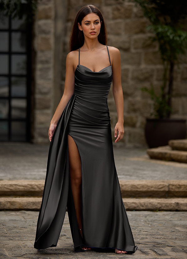 Drape Schwarz Satin-Ballkleid image1