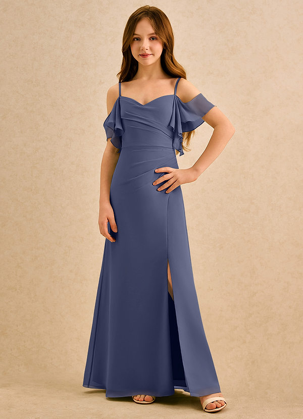 Azazie Pippy Girls Formal Sukienki dla dziewczynek sypiących kwiaty Linia A Dekolt w kształcie serca Szyfon Długość podłogi Sukienka image1