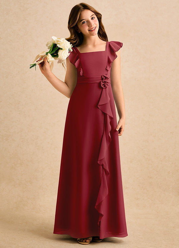 Azazie Soso Girls Formal Sukienki dla dziewczynek sypiących kwiaty Linia A Pofałdowany Szyfon Długość podłogi Sukienka image1