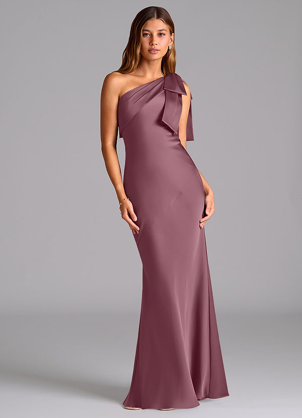 Azazie Yuanna Bridesmaid Dresses Amethyst Mermaid One Shoulder Stretch Satin Dress image1