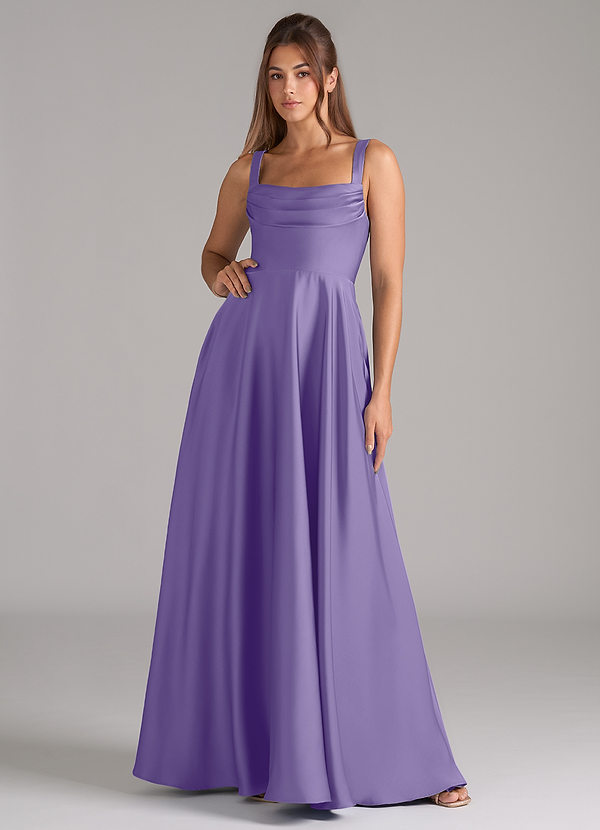 Azazie Shaude Bridesmaid Dresses Tahiti A-Line Pleated Stretch Satin Dress image1
