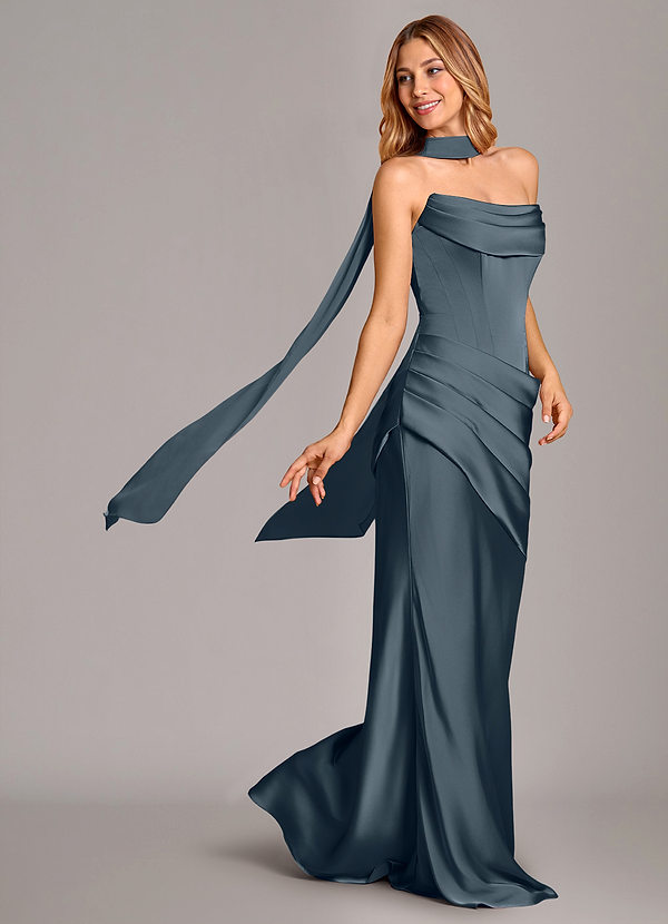 Azazie Pelagia Brudtärneklänningar Klä av Sjöjungfru i Stretch Satin Korsett Skymning Konvertibel image1