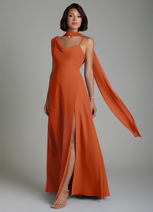 Azazie True Bridesmaid Dresses Burnt Orange A-Line Pleated Chiffon Dress image1