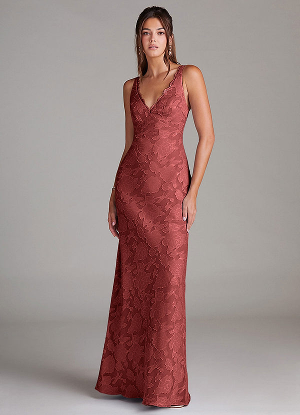 Tianna Bridesmaid Dresses Terracotta Sheath Lace Floral Burnout Dress image1