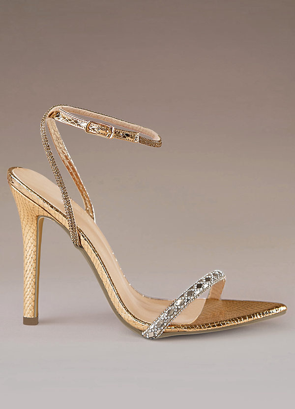 front Gold Pointed Rhinestone High Heels