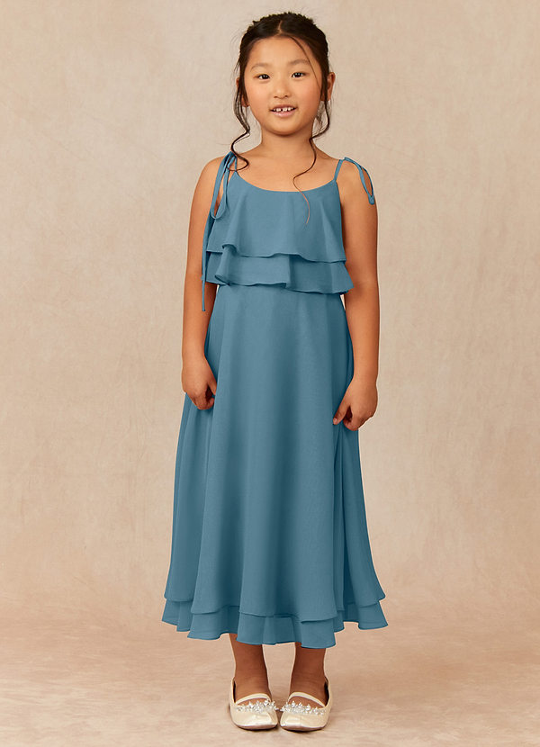 Azazie Temi Flower Girl Dresses Bermuda A-Line Spaghetti Strap Chiffon Dress image1