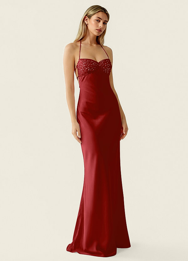 Valerianaire Ruby Red Beading Satin Prom Dress image1