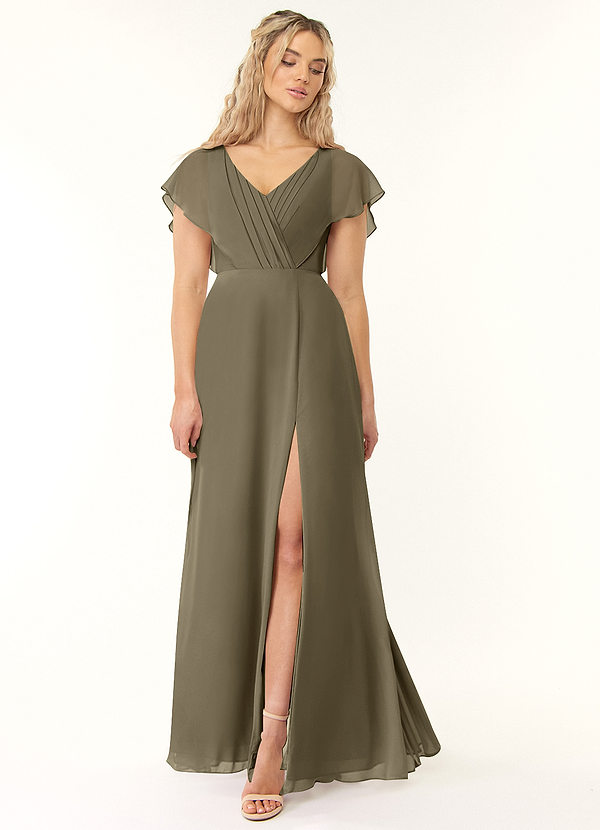 Azazie Rylee Bridesmaid Dresses Willow Green A-Line Pleated Chiffon Dress image1