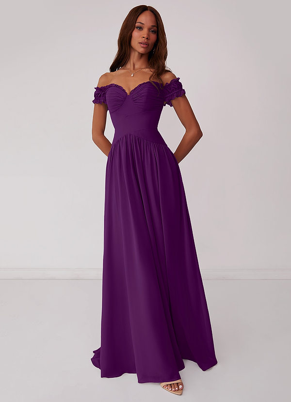 Barbie ♥ Azazie Bridesmaid Dresses Grape A-Line Off the Shoulder Chiffon Convertible Dress image1