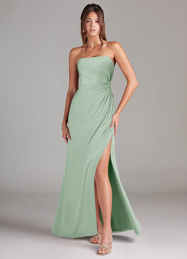 Azazie Aliani Bruidsmeisjes Jurken Converteerbaar Jurk van Chiffon met Kolom Strapless Agave image1