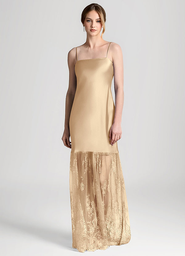 front Champagne Maxiklänning i satin med spets