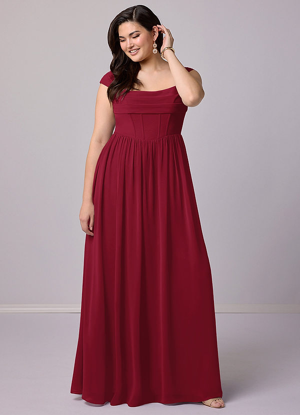 Barbie ♥ Azazie Bridesmaid Dresses Burgundy A-Line Corset Chiffon Dress image1