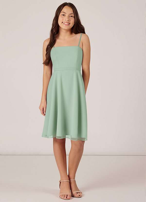 Azazie Kalie Junior Agave A-Line with Belt Chiffon Dress image1
