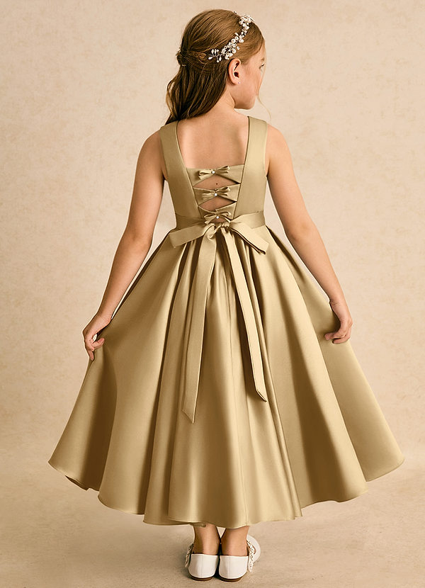 Azazie Junebuj Vestidos de Niña de Flores Vestido de Oro de Satin Mate de Princesa con Plisado image1