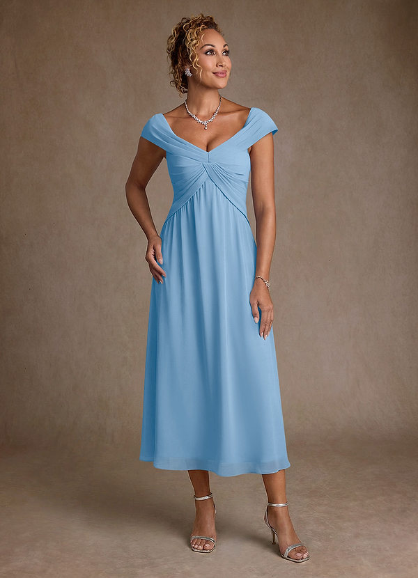 Azazie Mirta Brautmutterkleider A-Linie Plissee Blumen-Burnout Kleid Puderblau image1