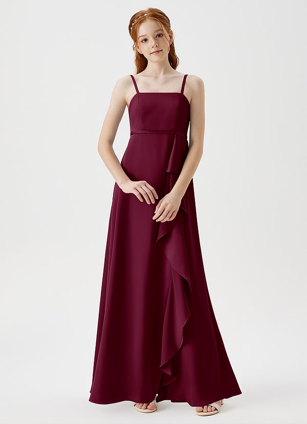 Azazie Kaylee Junior Robe Trapèze en Satin extensible avec ceinture Mûre image1