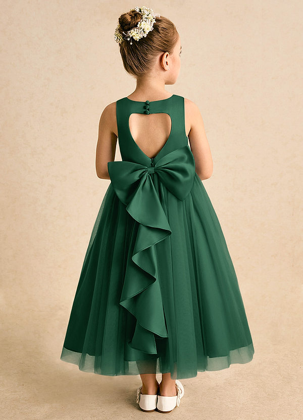Azazie Solia Vestidos de Niña de Flores Vestido de Verde Oscuro de Tul de Princesa con Lazo image1