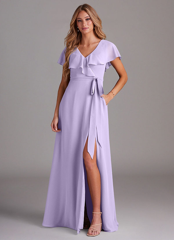 Azazie Lainey Bridesmaid Dresses Lilac A-Line with Pockets Chiffon Dress image1