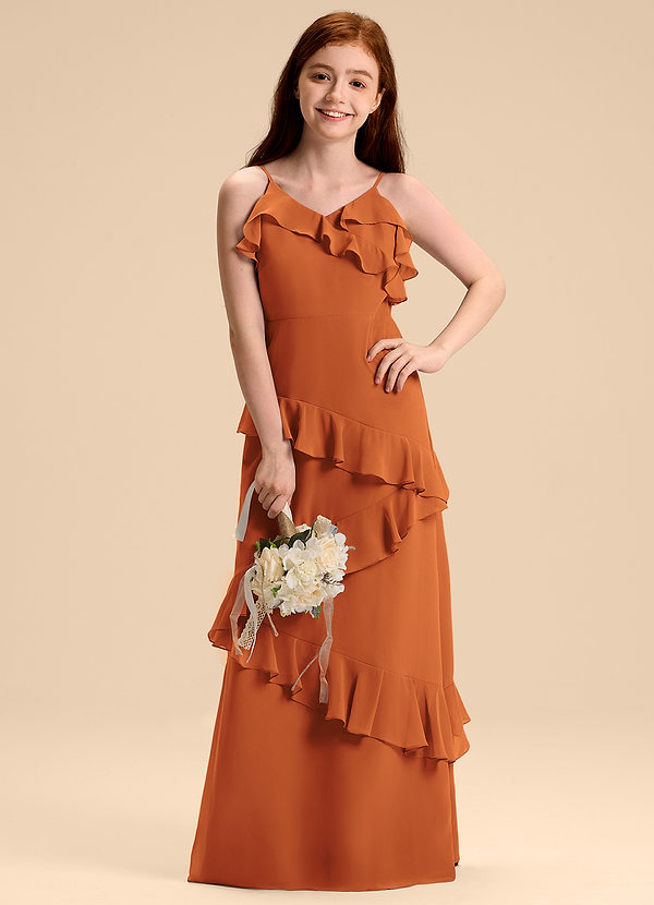 Azazie Evara Junior Cinnamon A-Line Chiffon Dress image1