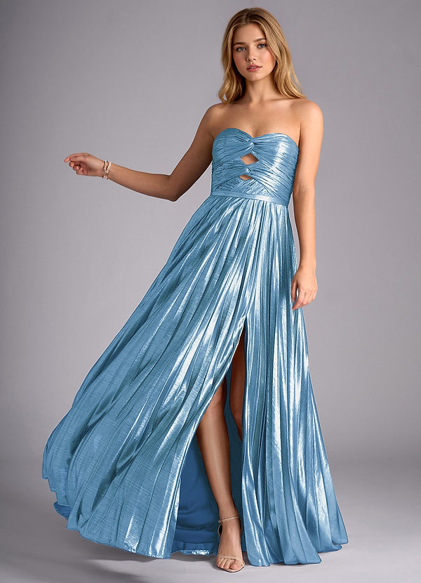 Stella Cadente Aqua Blue A-line Metallic Prom Dress image1