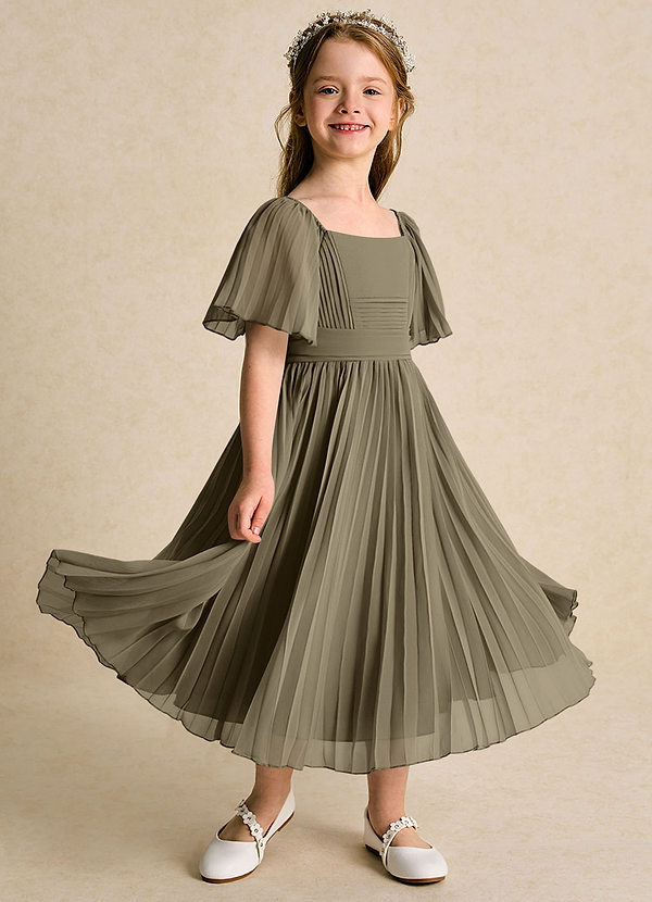 Azazie Gisele Flower Girl Dresses Willow Green A-Line Pleated Chiffon Dress image1