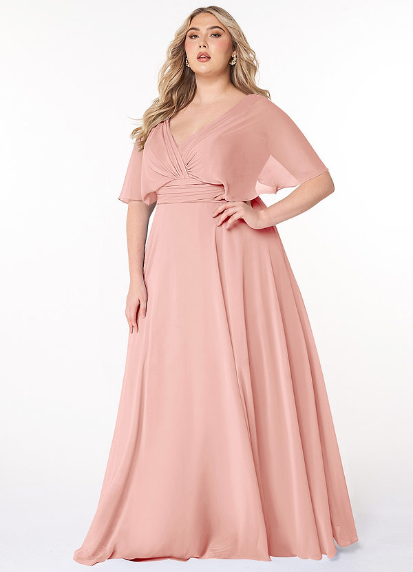 Azazie Pamela Bridesmaid Dresses Rosette A-Line V-Neck Pleated Chiffon Dress image1