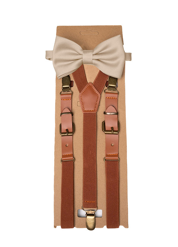 front Conjunto de pajarita y tirantes preanudados de satén mate a juego