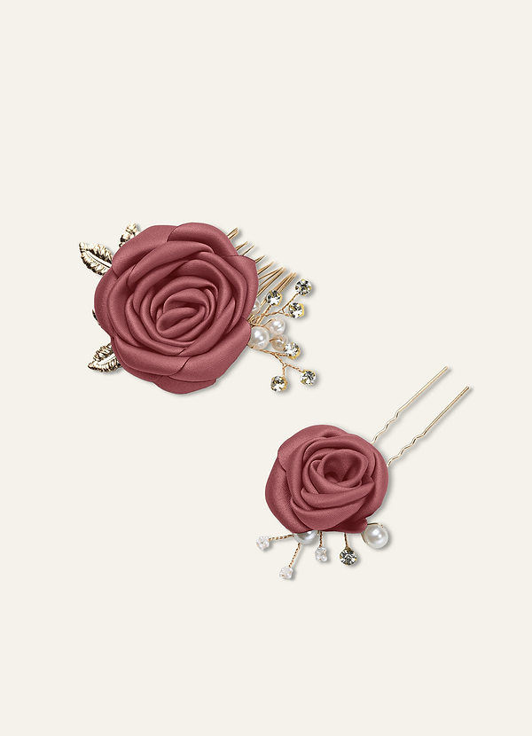 front Matching Color Matte Satin Rose Hairpin Set