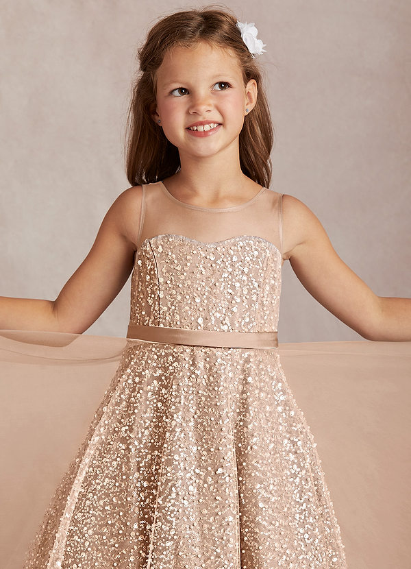 Azazie Siwa Flower Girl Dresses English Rose A-Line Beaded Tulle Dress image1