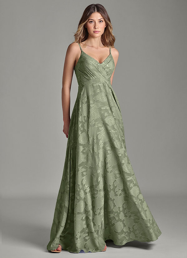 Azazie Amani Bridesmaid Dresses Pistachio A-Line Pleated Floral Burnout Dress image1