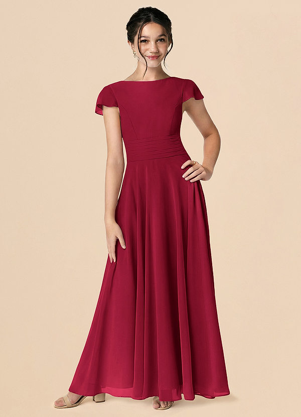 Azazie Payton Burgundy A-Line Bow Chiffon Dress image1