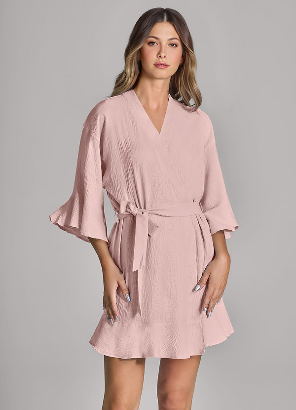 front Dusty Rose Ruffled Cloud-Soft Robe