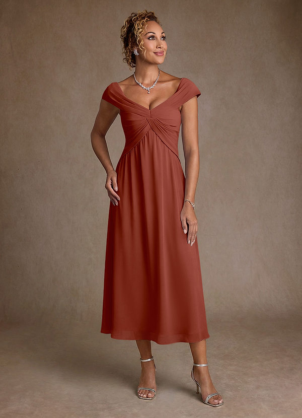 Azazie Mirta Suknie dla Matki Panny Młodej Linia A Pofałdowany Kwiatowe wypalenie Długość herbaty Sukienka image1