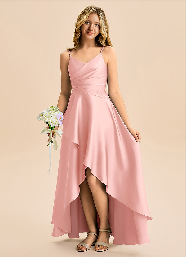 Azazie Eirlys Junior Jurk van Stretch Satijn met A-Lijn Geplooid Poederroze image1